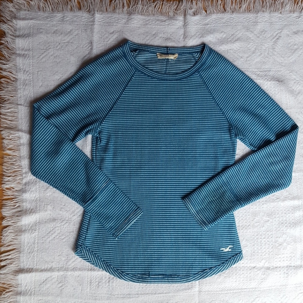 Hollister blue and white stripe long sleeve top